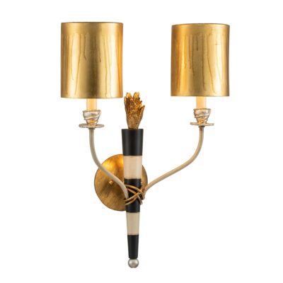 Ashcastle Twin Arm Wall Light Gold and Black with Parchment Shades