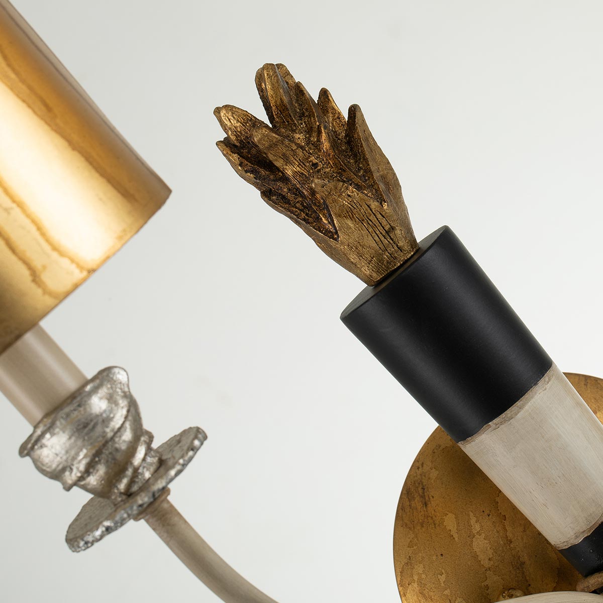 Ashcastle Twin Arm Wall Light Gold and Black with Parchment Shades Ashcastle Twin Arm Wall Light Gold and Black with Parchment Shades — detail view