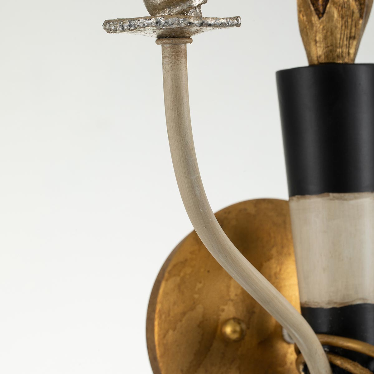 Ashcastle Twin Arm Wall Light Gold and Black with Parchment Shades Ashcastle Twin Arm Wall Light Gold and Black with Parchment Shades — detail view