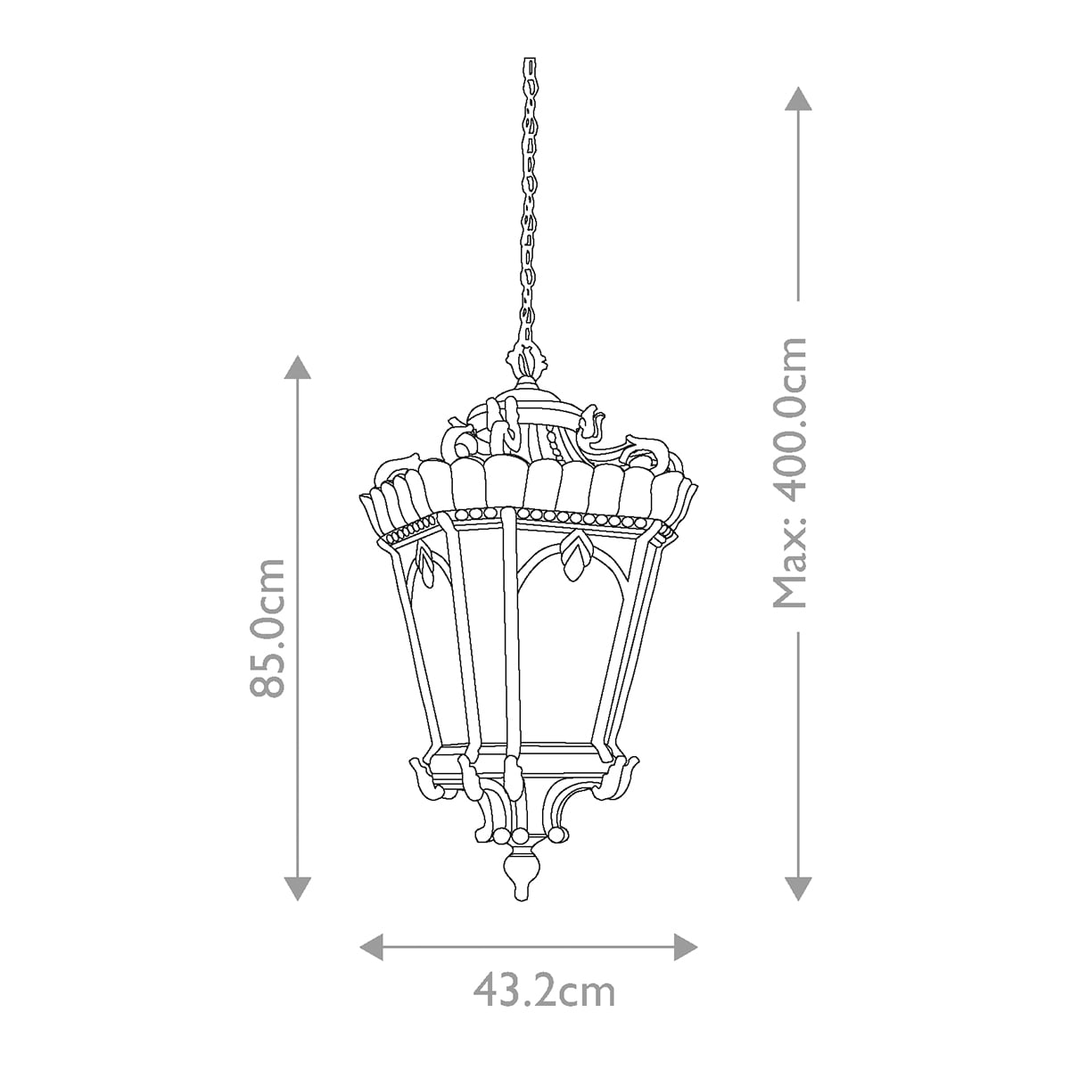 Ashcombe Court Traditional Extra Large Chain Lantern Aged Grey Ashcombe Court Traditional Extra Large Chain Lantern Aged Grey