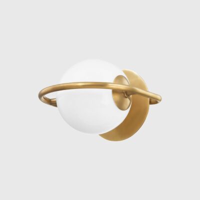 Ashcott Contemporary Globe Wall Light Vintage Brass and Opal White