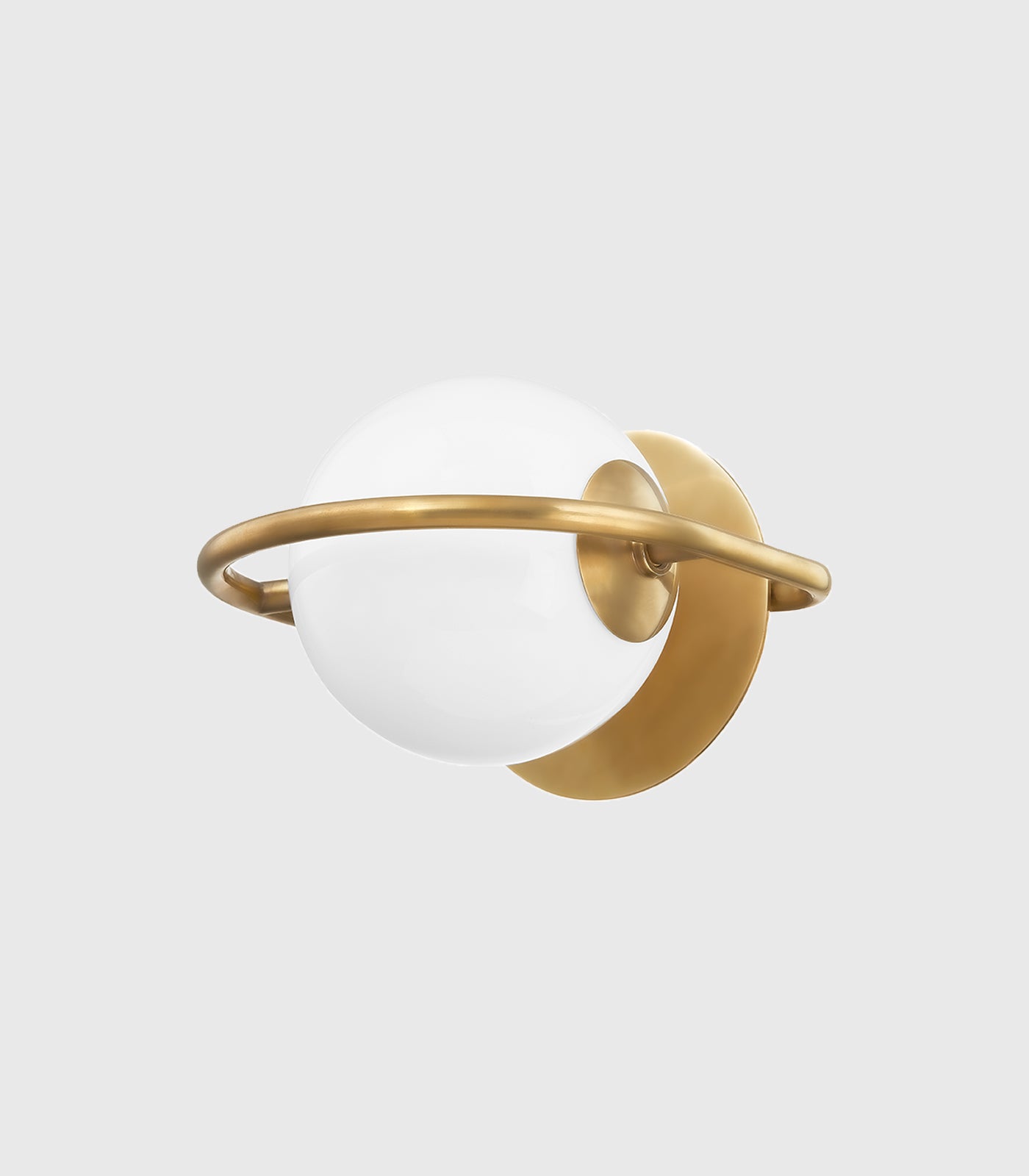 Ashcott Contemporary Globe Wall Light Vintage Brass and Opal White