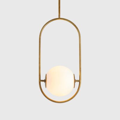 Ashcott Contemporary Oval Frame Pendant Light Vintage Brass and Opal White
