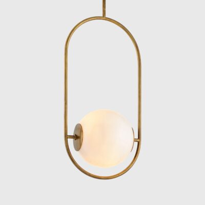 Ashcott Contemporary Oval Pendant Light Vintage Brass and Opal