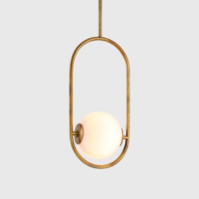 Ashcott Contemporary Oval Pendant Light Vintage Brass and Opal White