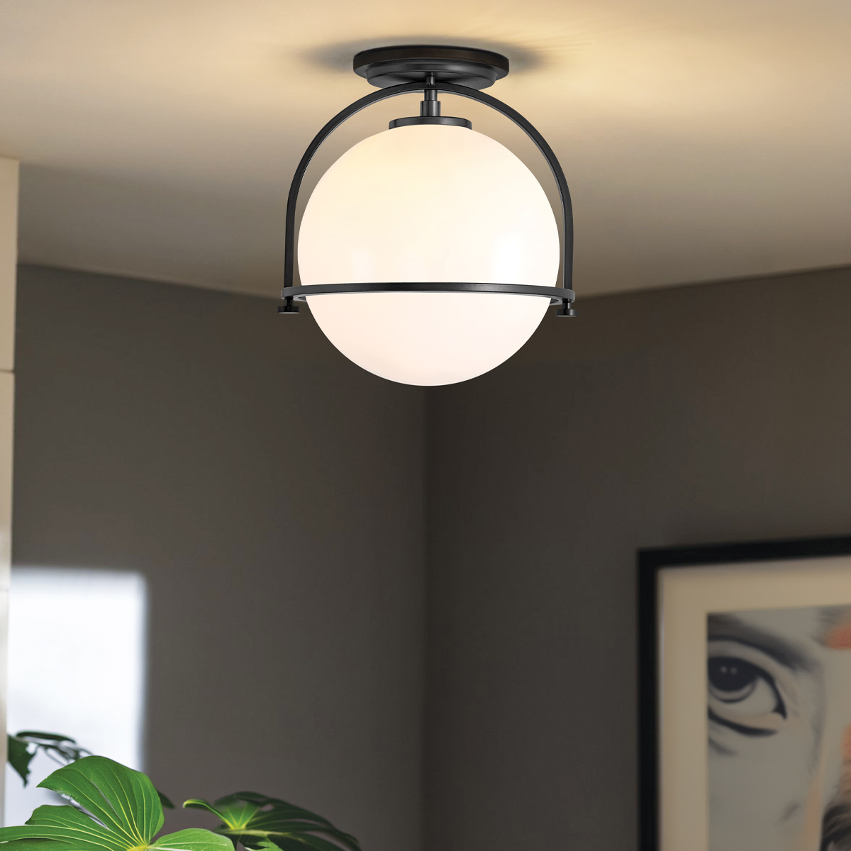 Ashdown Manor Retro Modern Ceiling Flush Black Ashdown Manor Retro Modern Ceiling Flush Black — in situ view
