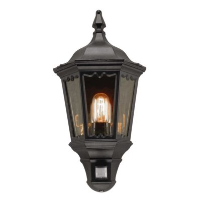 Ashendale Traditional Half Lantern Outdoor Wall Light with Sensor Black