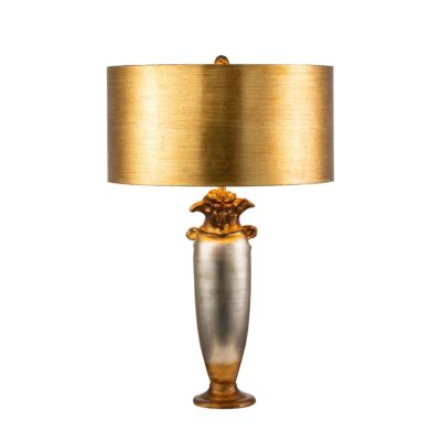 Ashenport French Provincial Table Lamp Silver and Gold Urn Base with Gold Drum Shade
