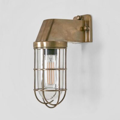 Ashfield Nautical Caged Outdoor Wall Light Antique Brass