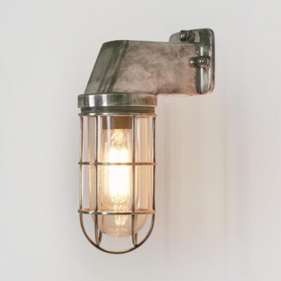 Ashfield Nautical Caged Outdoor Wall Light Antique Silver