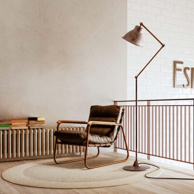 Ashgate Industrial Floor Lamp Antique Brass and Iron