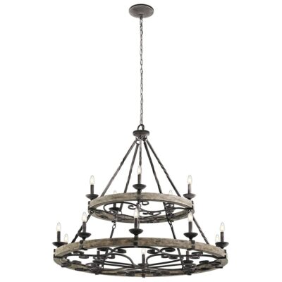 Ashgrove Hall French Provincial Two Tier Wagon Wheel Chandelier Weathered Zinc