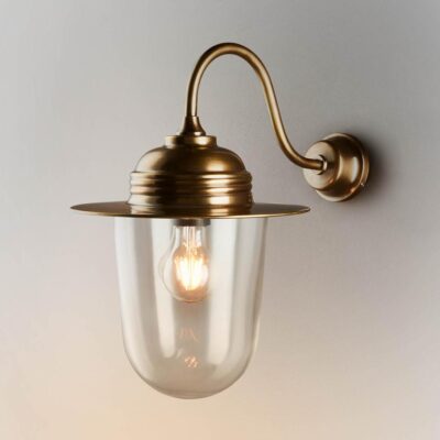 Athelney Hamptons Swan Neck Outdoor Wall Light Antique Brass