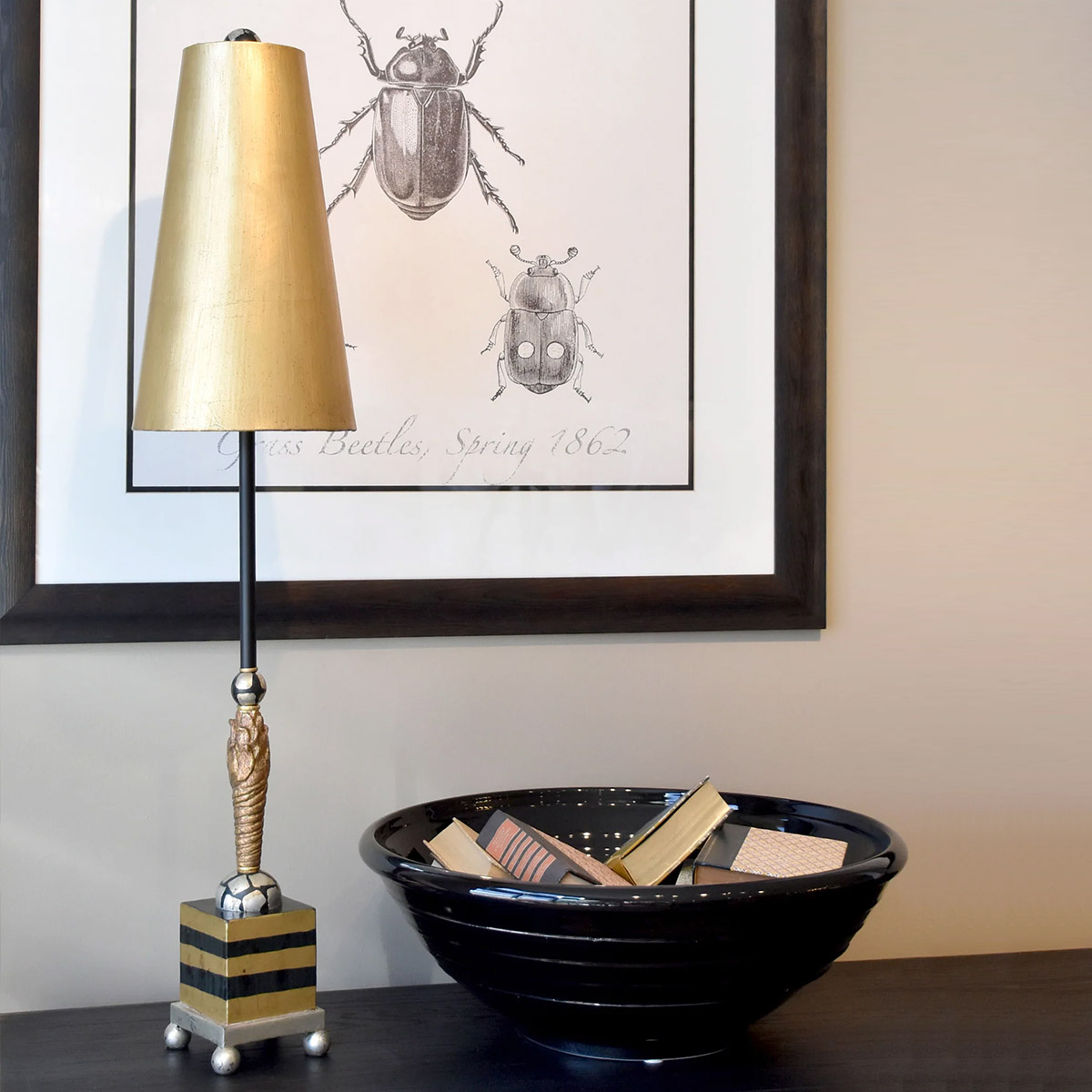 Aurelian Grand Table Lamp Gold and Black Striped Base Aurelian Grand Table Lamp Gold and Black Striped Base — in situ view