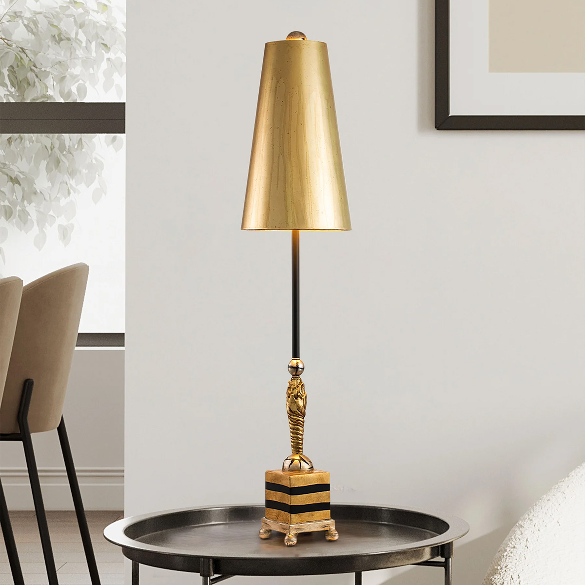 Aurelian Grand Table Lamp Gold and Black Striped Base Aurelian Grand Table Lamp Gold and Black Striped Base — in situ view
