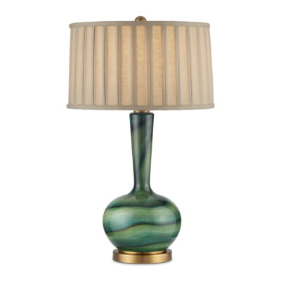 Averney French Provincial Table Lamp Green Marbled Glass Antique Brass