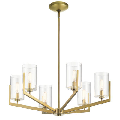 Averton Retro Modern Six Light Chandelier Brushed Natural Brass