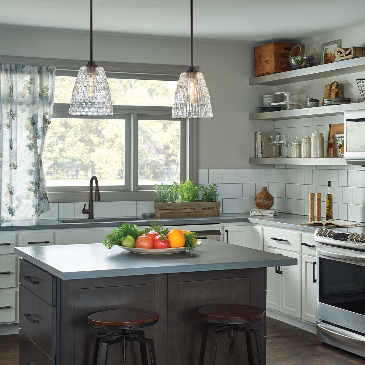 Balmore Court Faceted Glass Kitchen Pendant Black Balmore Court Faceted Glass Kitchen Pendant Black — in situ view