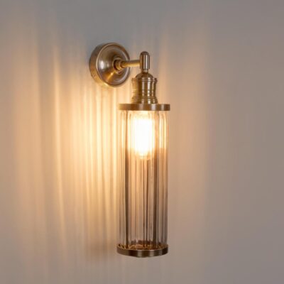 Bannister Hamptons Ribbed Glass Outdoor Wall Light Antique Brass