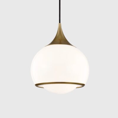 Barleyfield Contemporary Globe Pendant Light Aged Brass and Opal