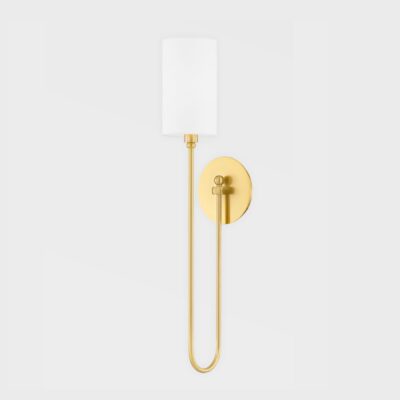 Bathurst Row Contemporary Wall Light Aged Brass and White Linen