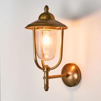 Bayside Hamptons Lantern Outdoor Wall Light Antique Brass