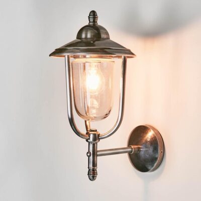 Bayside Hamptons Lantern Outdoor Wall Light Antique Silver