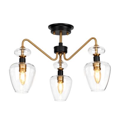 Beaumaris Contemporary 3 Light Ceiling Semi-Flush Aged Brass and Black