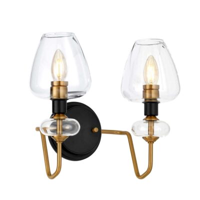 Beaumaris Twin Arm Wall Light Aged Brass and Charcoal Black