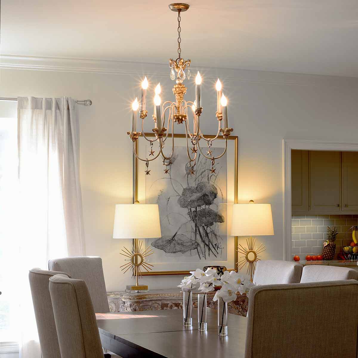 Belcastle French Provincial 8 Light Chandelier Gold and Silver Belcastle French Provincial 8 Light Chandelier Gold and Silver — in situ view