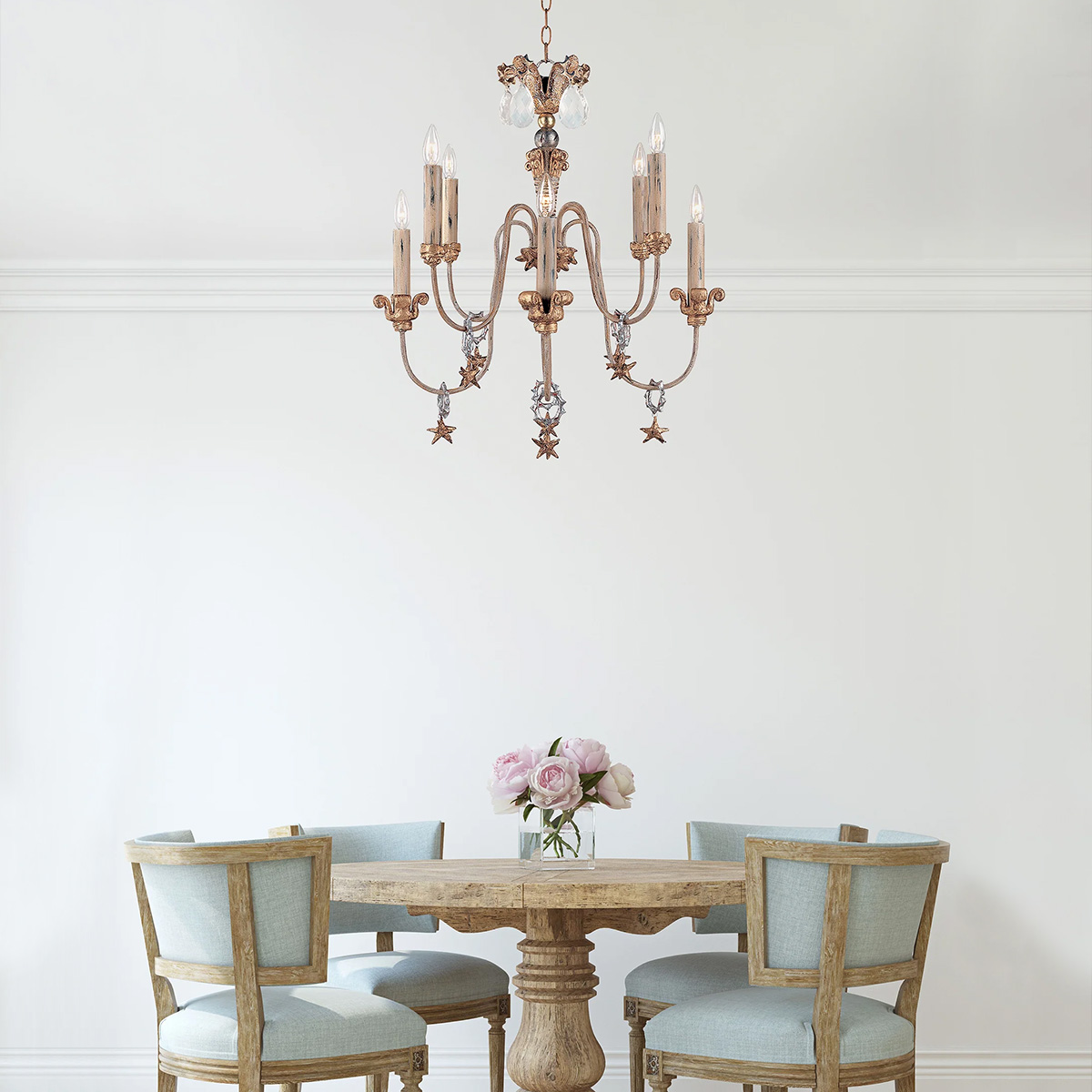 Belcastle French Provincial 8 Light Chandelier Gold and Silver Belcastle French Provincial 8 Light Chandelier Gold and Silver — in situ view