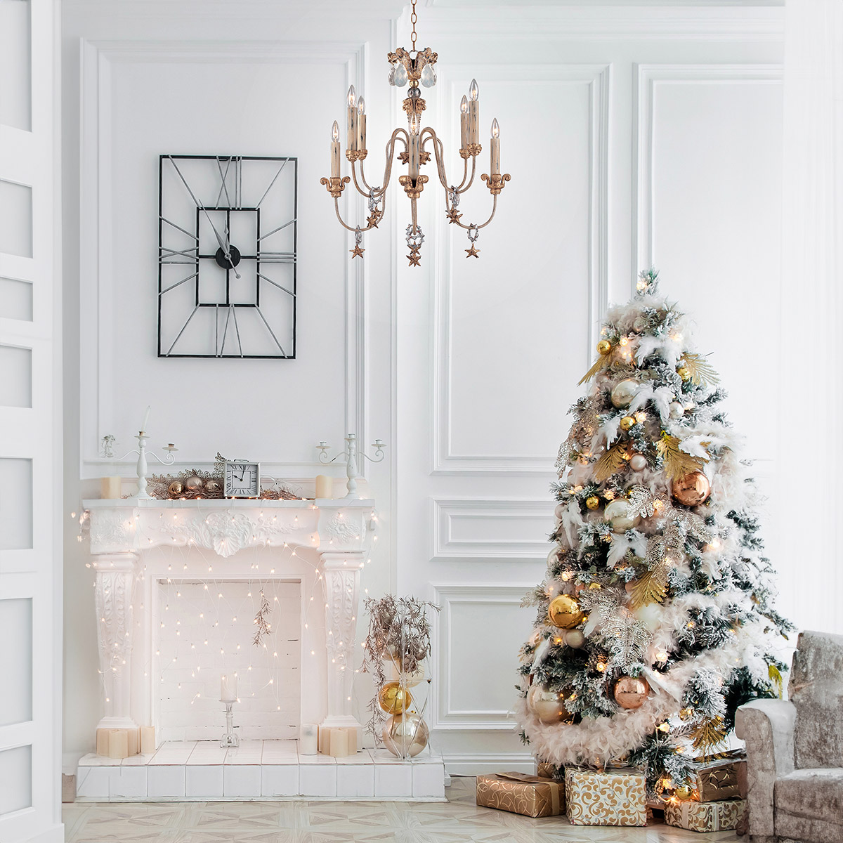 Belcastle French Provincial 8 Light Chandelier Gold and Silver Belcastle French Provincial 8 Light Chandelier Gold and Silver — in situ view