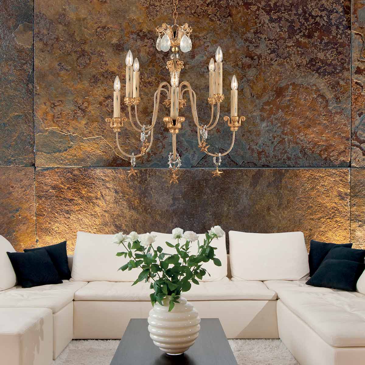 Belcastle French Provincial 8 Light Chandelier Gold and Silver Belcastle French Provincial 8 Light Chandelier Gold and Silver — in situ view