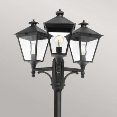Belcourt Traditional Triple Lantern Lamp Post Black — detail view
