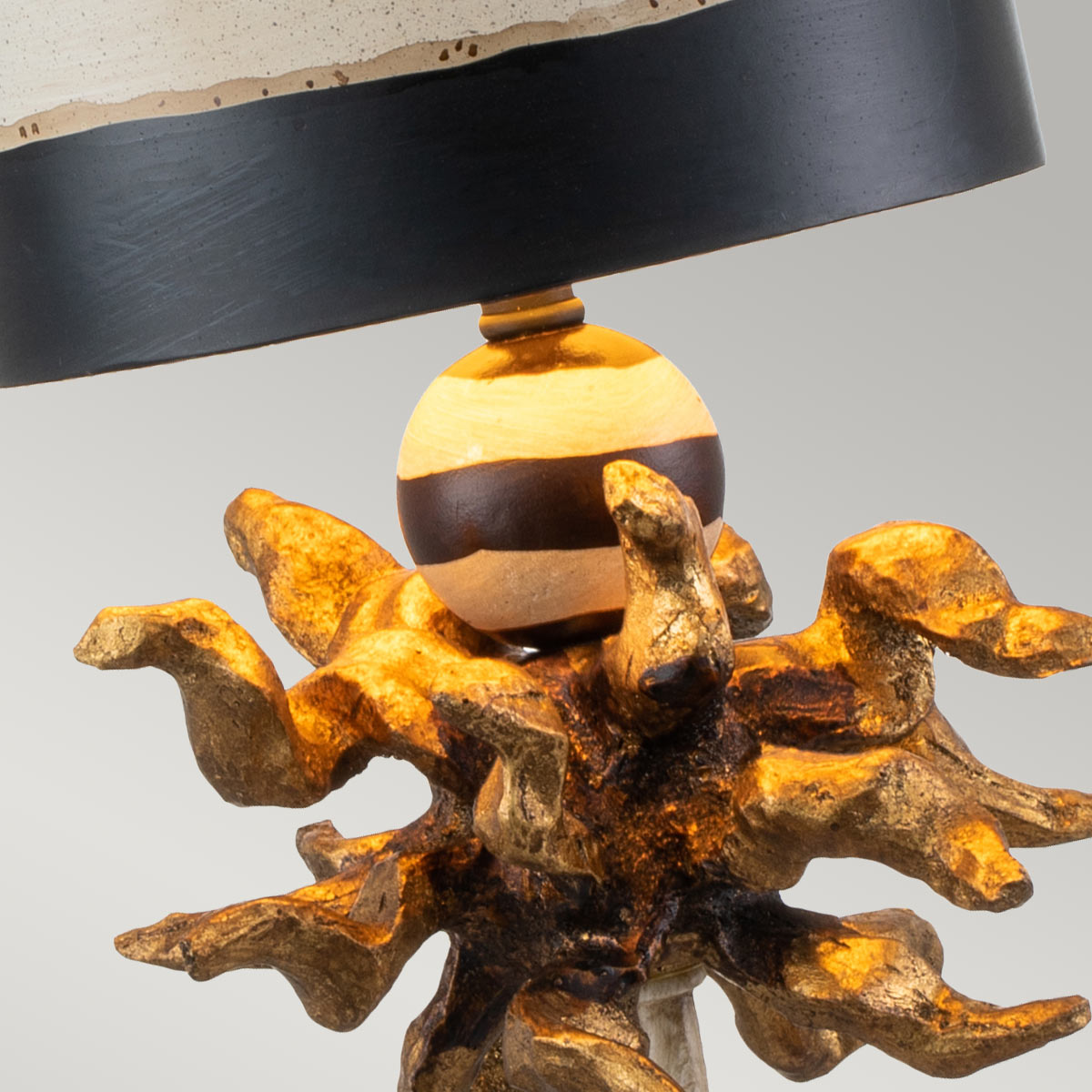 Belfontaine Sculptural Table Lamp Gold Leaf and Black Stripe Belfontaine Sculptural Table Lamp Gold Leaf and Black Stripe — detail view