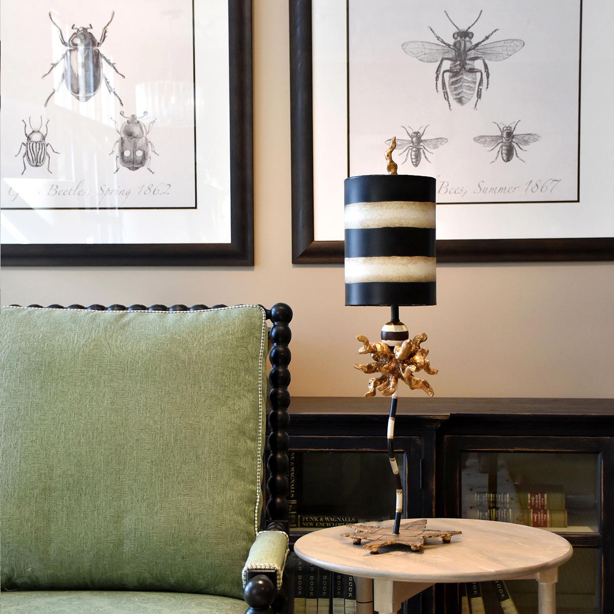 Belfontaine Sculptural Table Lamp Gold Leaf and Black Stripe Belfontaine Sculptural Table Lamp Gold Leaf and Black Stripe — in situ view