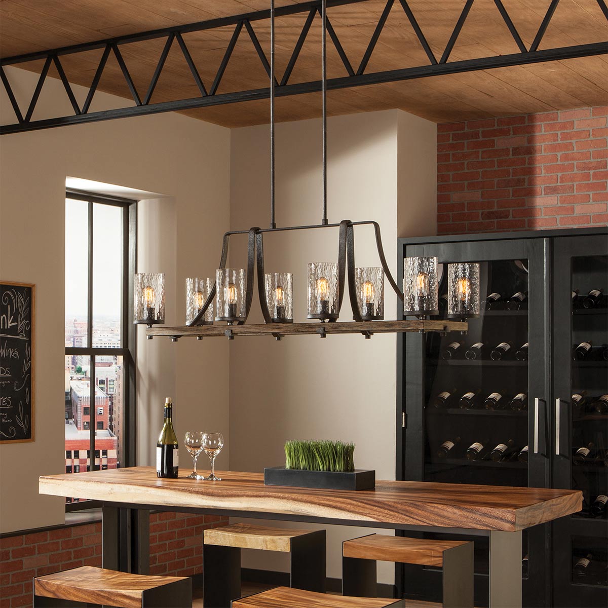 Belgravia Row Industrial Isle Chandelier Weathered Oak & Slate Grey Belgravia Row Industrial Isle Chandelier Weathered Oak & Slate Grey — in situ view