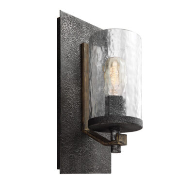 Belgravia Row Industrial Wall Light in Distressed Weathered Oak and Slate Grey