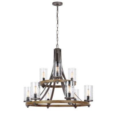 Belgravia Row Wagon Wheel Chandelier Weathered Oak & Slate Grey