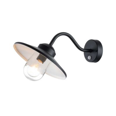 Bellcastle Field Swan Neck Outdoor Wall Light with Sensor Black