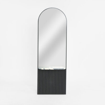 Bellevoir Arch Hamptons Arched Mirror with Marble Shelf Black