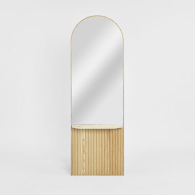 Bellevoir Arch Hamptons Arched Mirror With Marble Shelf Natural Oak