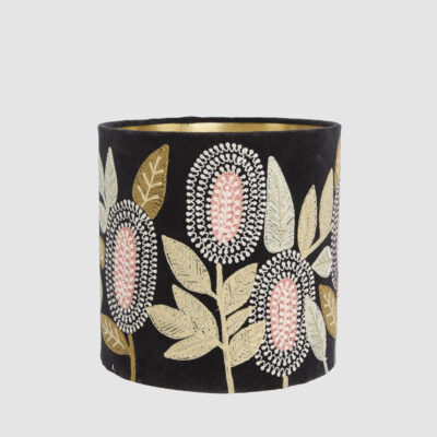 Bellfry Embroidered Velvet Drum Lamp Shade in Black Multi