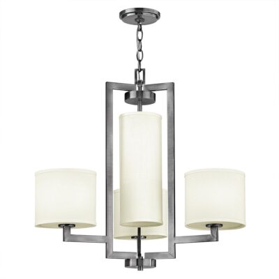 Bellport Hamptons Chandelier Antique Nickel with Ivory Linen Shades