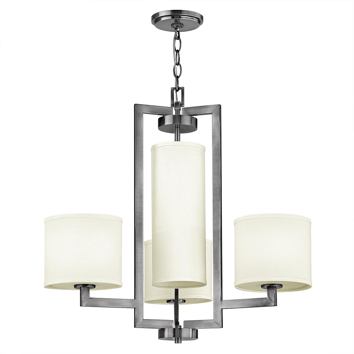 Bellport Hamptons Chandelier Antique Nickel with Ivory Linen Shades