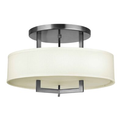 Bellport Hamptons Semi-Flush Ceiling Light Antique Nickel with Ivory Shade