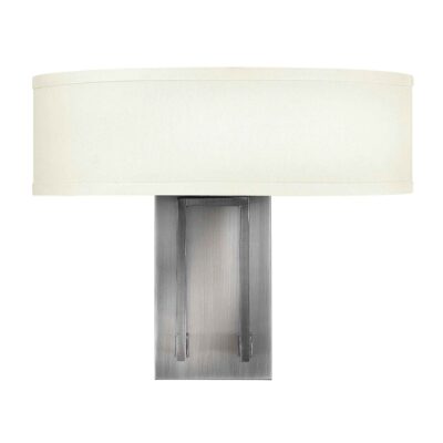 Bellport Hamptons Twin Wall Light Antique Nickel with Ivory Linen Shade