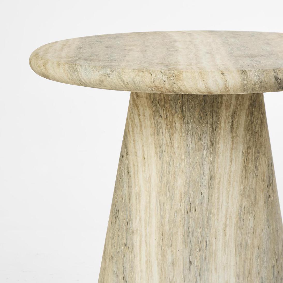 Belmore Round Side Table Grey Travertine Look Belmore Round Side Table Grey Travertine Look