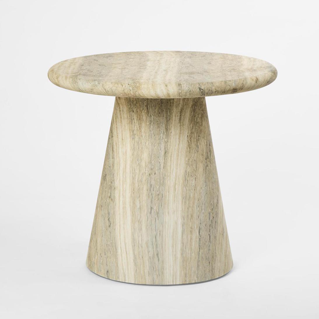 Belmore Round Side Table Grey Travertine Look
