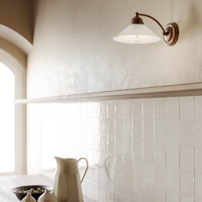 Bergamo Classic Cone Wall Light Antique Brass and White Glass
